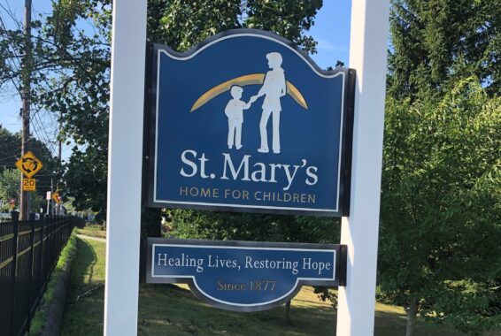 St. Mary's Home for Children sign outside its campus in North Providence, RI